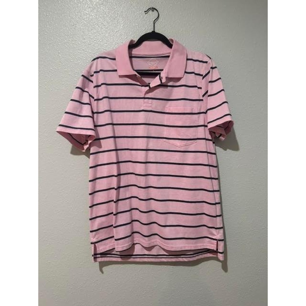 St Johns Bay Mens Performance Quick-Dri Polo Shirt Pink Striped Large